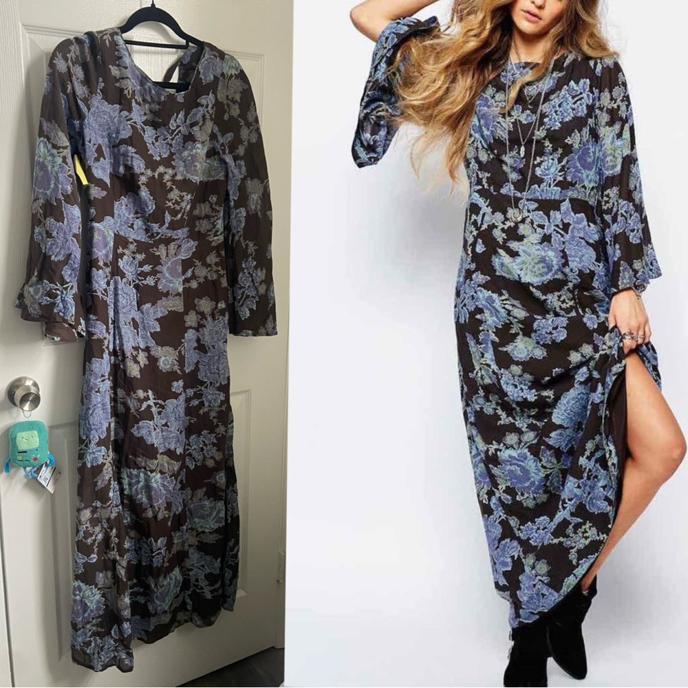 free people bell sleeve melrose dress (black/blue)